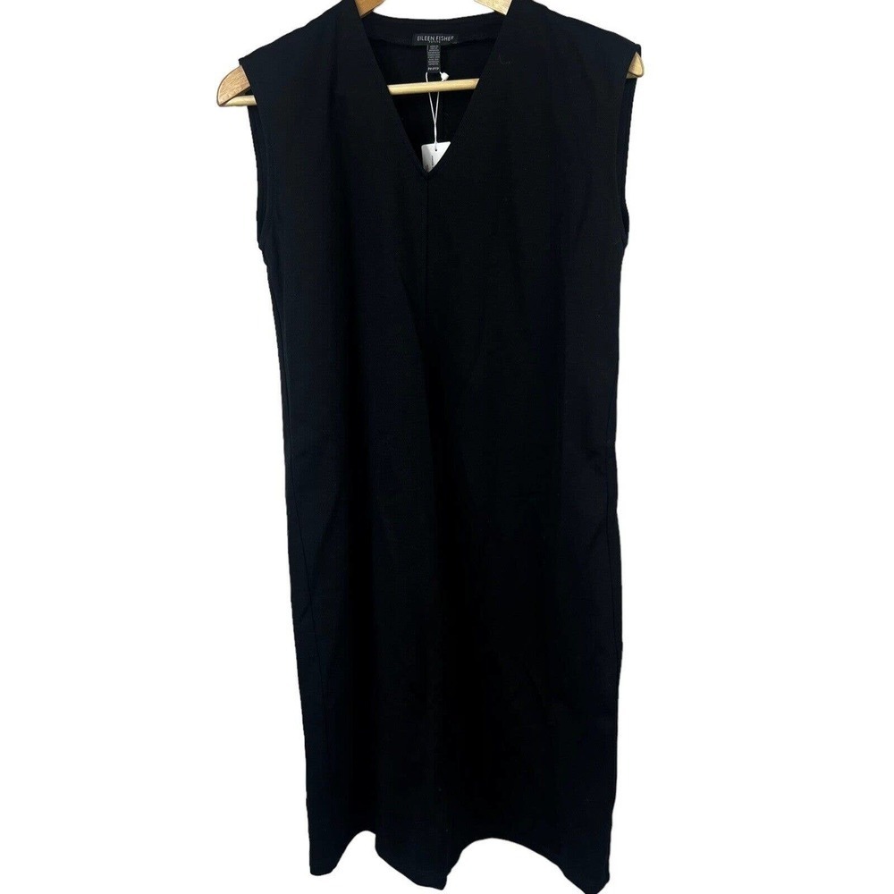 Eileen Fisher Black Sleeveless V-Neck Dress Size PP/PTP Lyocell